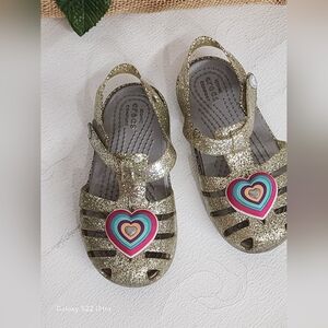 Gold Glitter Kids Sandals with Heart Design